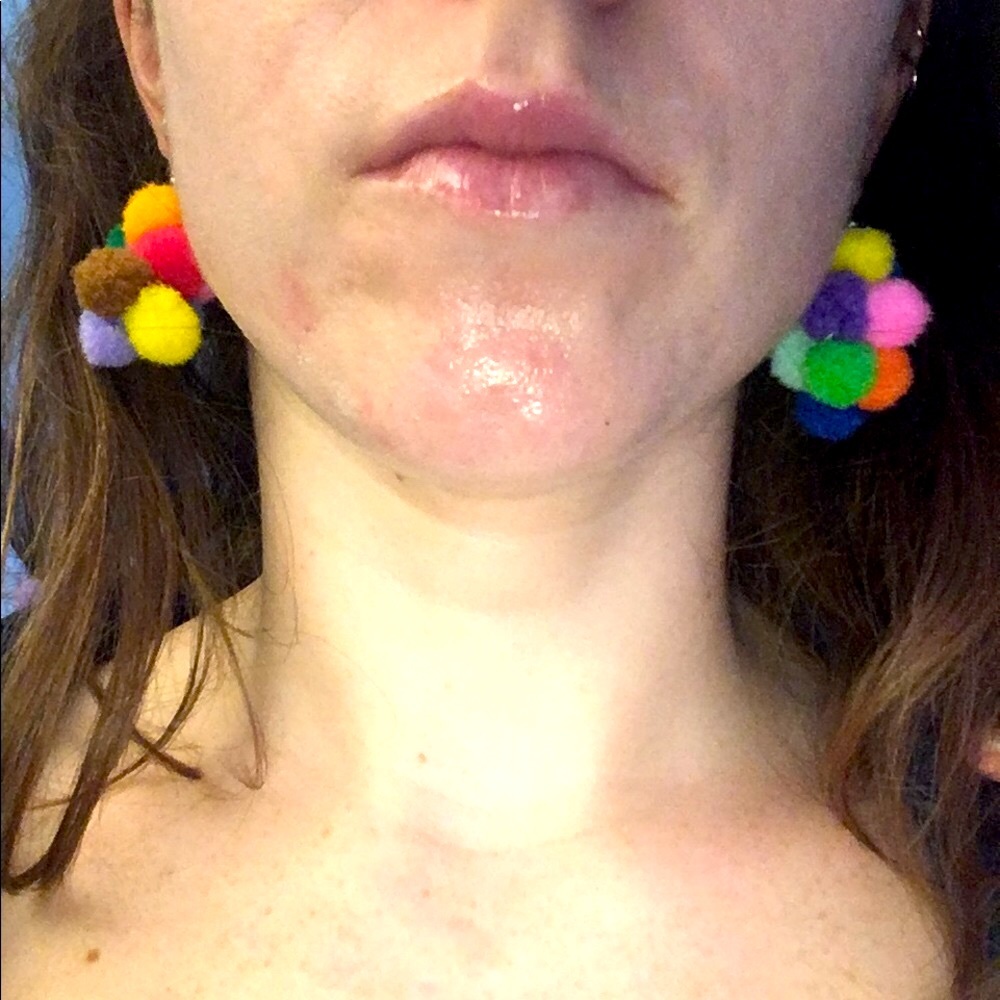 Hand crafted Multi colored Pom Pom dangly earrings!